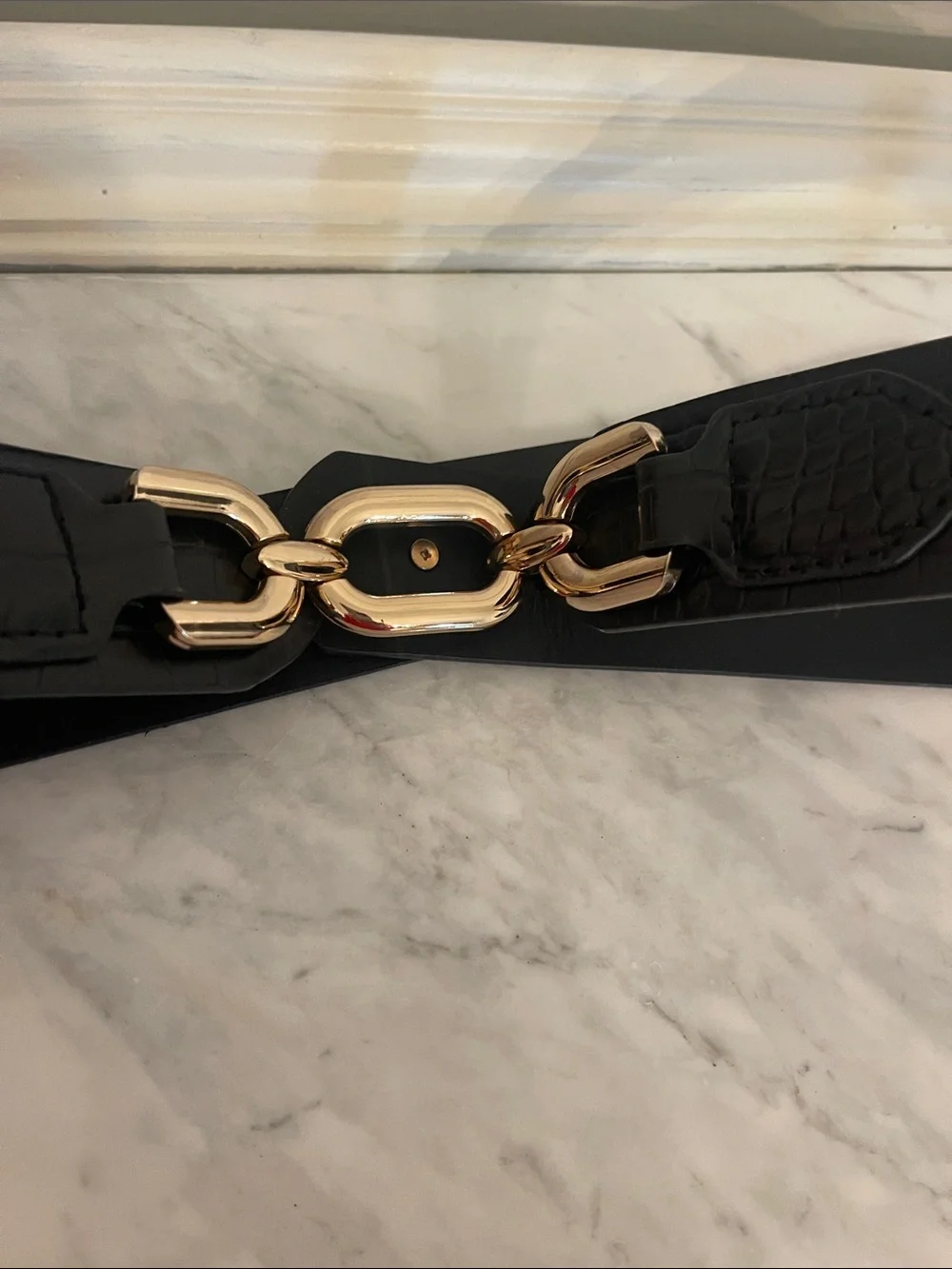 Black Croc-Embossed Leather Belt for Men